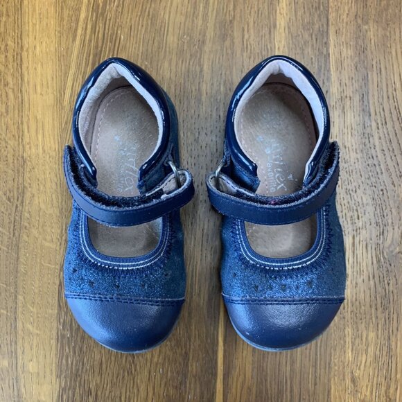AIRFLEX Blue Mary Jane Shoes Girls 6 Sparkle Leather Flats Toddler School Shoe - Picture 2 of 8